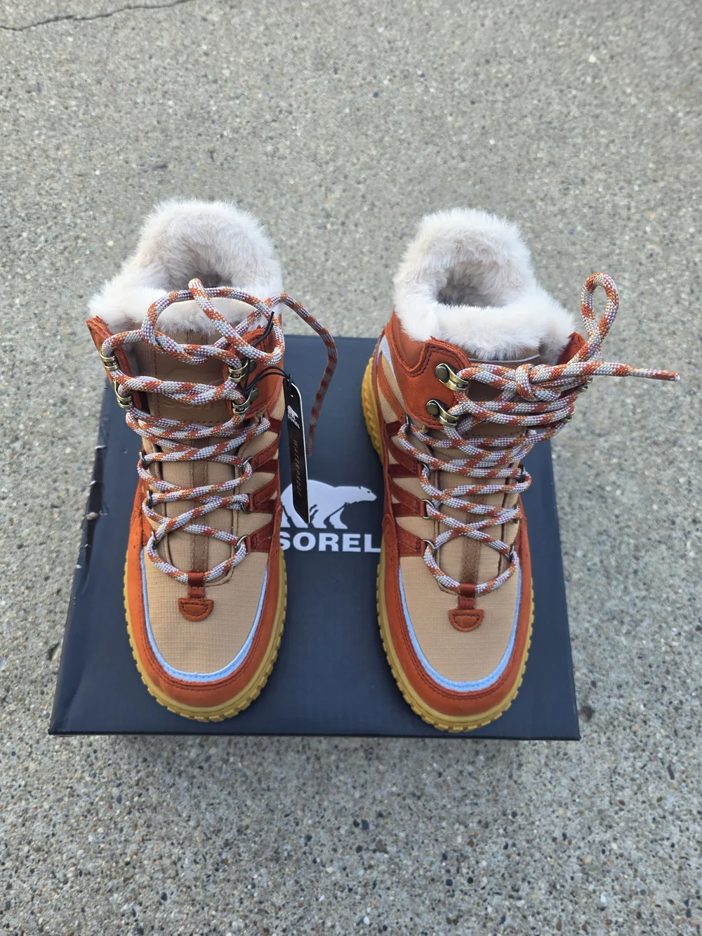 Sorel ONA AVE TREK Orange Tan Faux-Fur Lined WP Boots 7